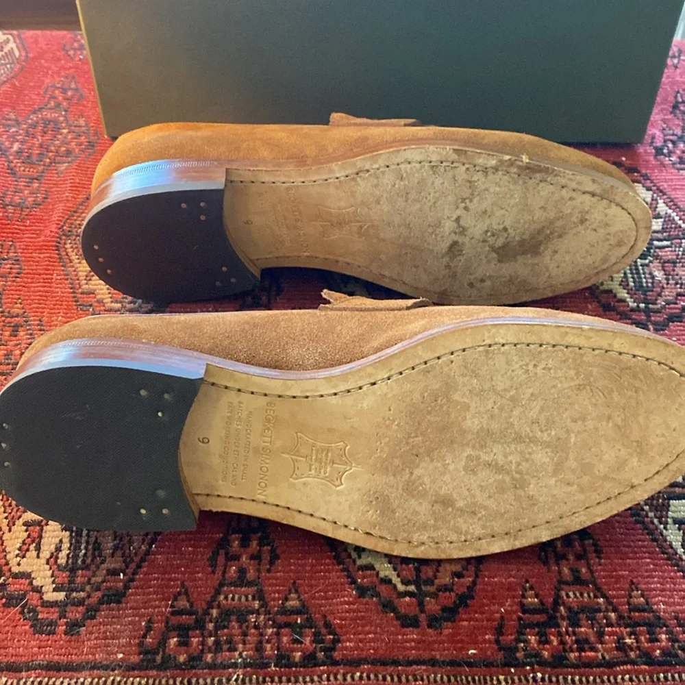Beckett Simonon Tan Suede Penny Loafers